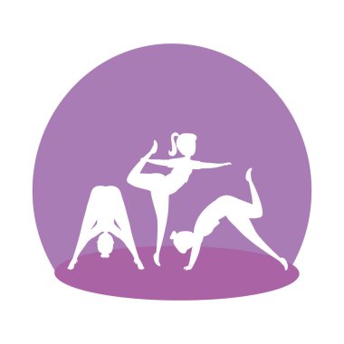 pilates yapan kız grubu silueti