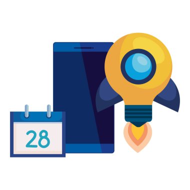 roket ampul ve takvim ile akıllı telefon