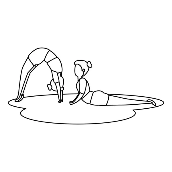 Beauté filles couple pratiquant pilates position — Image vectorielle