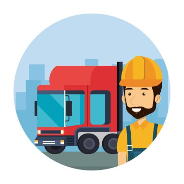 teslimat hizmeti kamyon sahne ile sanayi işçisi