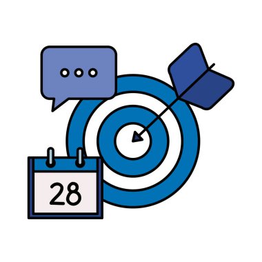 takvim ve konuşma balonu ile hedef ok başarı