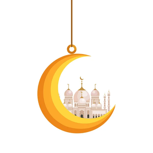 Luna colgando con el edificio de la mezquita taj mahal — Vector de stock