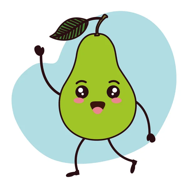 Fruta fresca de pera carácter kawaii — Vector de stock