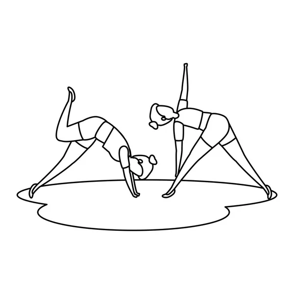 Schönheit Mädchen Paar praktiziert Pilates Position — Stockvektor