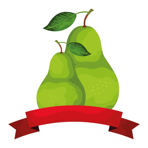 Verse peren vruchten met lint afdichting — Stockvector
