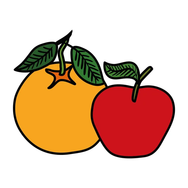 Fruta fresca de naranja y manzana naturaleza — Vector de stock