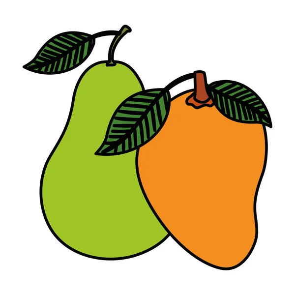 Mango fresco y frutas de pera naturaleza — Vector de stock