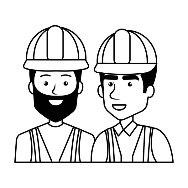 Constructeurs constructeurs avec casques personnages — Image vectorielle