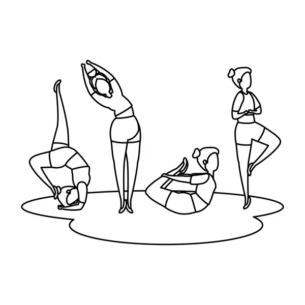 Meninas de beleza grupo praticando posição pilates — Vetor de Stock