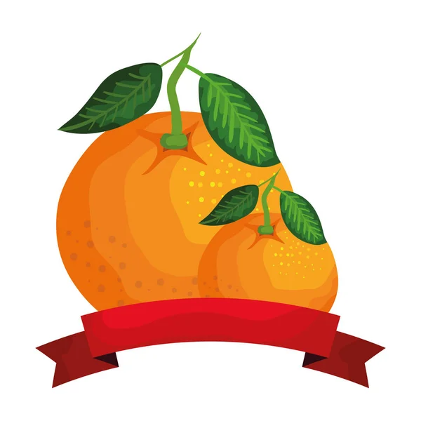 Frutas frescas de naranjas con sello de cinta — Vector de stock