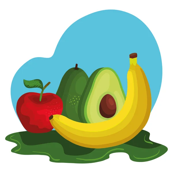Grupp av färska frukter och grönsaker — Stock vektor
