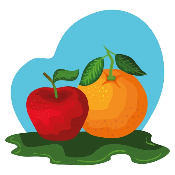 신선한 오렌지와 사과 과일 자연 — 스톡 벡터