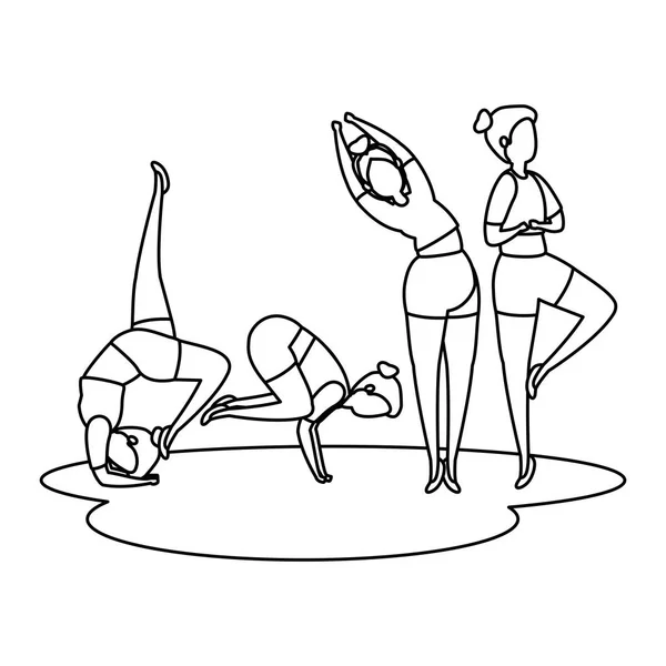 Schönheit Mädchen Gruppe üben Pilates Position — Stockvektor