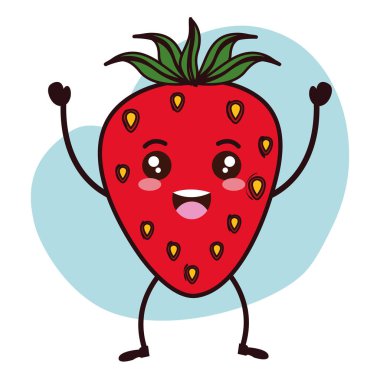 taze çilek meyve kawaii karakter