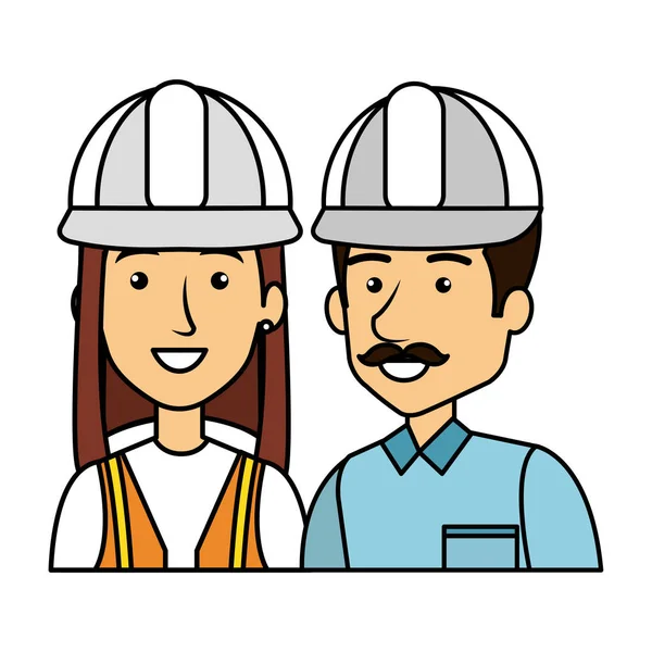 Couple de constructeurs constructeurs personnages — Image vectorielle