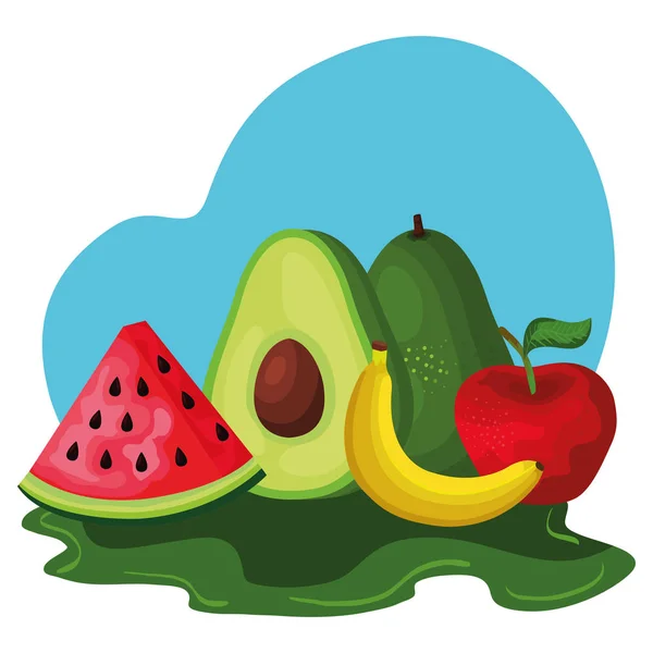 Gruppo di frutta e verdura fresca — Vettoriale Stock