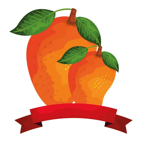 Fruta fresca de mango con sello de cinta — Vector de stock