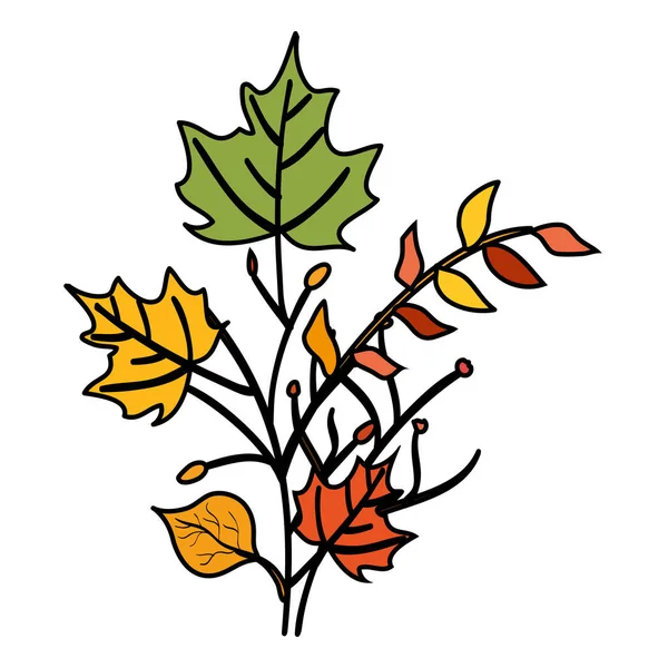 Autumn branch and dry maple leafs decoration — Stock Vector
