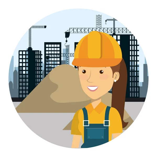 Female builder constructor on workside character — Stock Vector