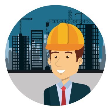 çalışma kenarı karakterinde kasklı mühendis