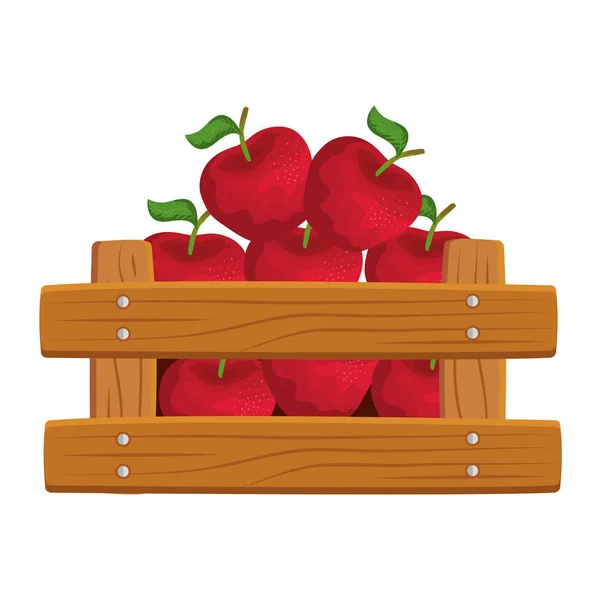 Fresh apples fruits in wooden box — Stock Vector