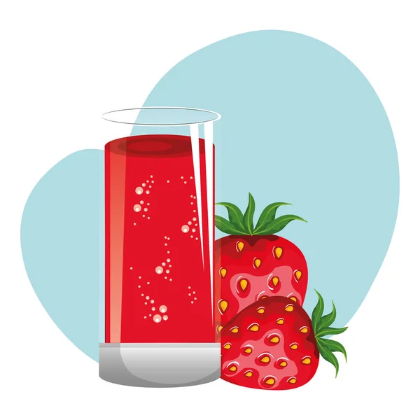 Γυαλί με χυμό φρέσκιες φράουλες φρούτα — Διανυσματικό Αρχείο