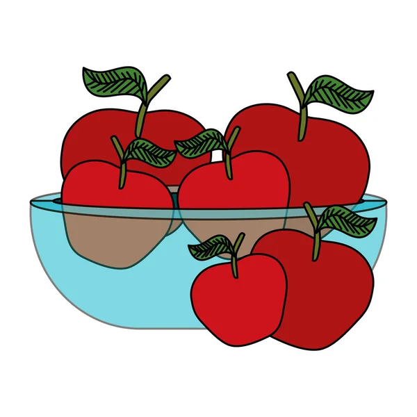 Frutas frescas de manzanas en tazón de vidrio — Vector de stock