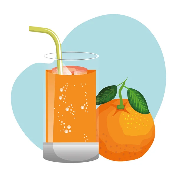 Vaso con zumo de naranjas frescas — Vector de stock