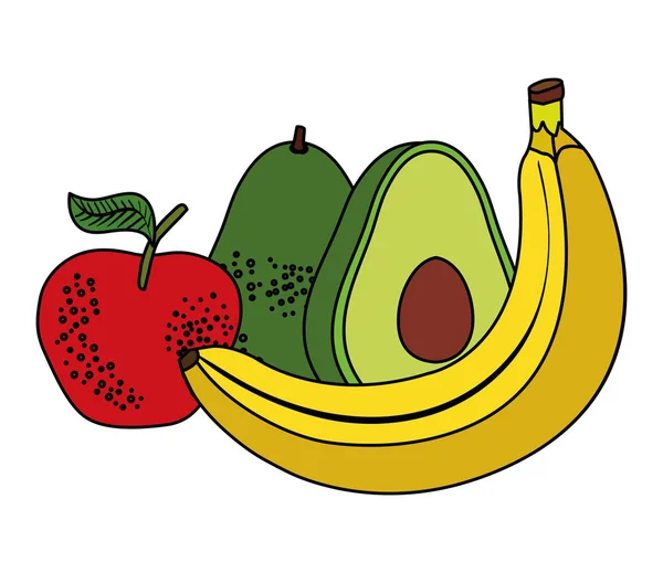 Grupp av färska frukter och grönsaker — Stock vektor