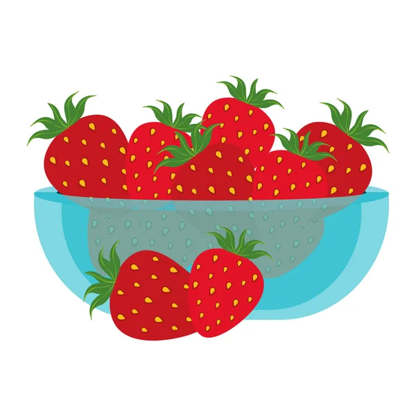 Fresas frescas frutas en tazón de cristal — Vector de stock