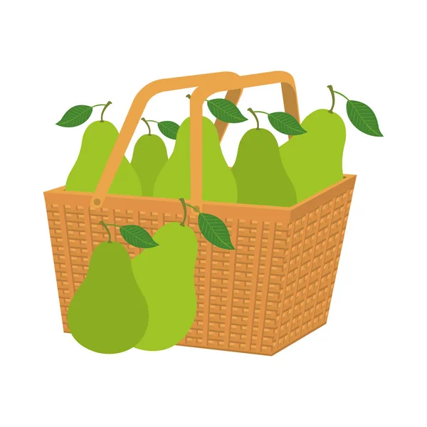 Fresh pears fruits in basket straw — Stock Vector