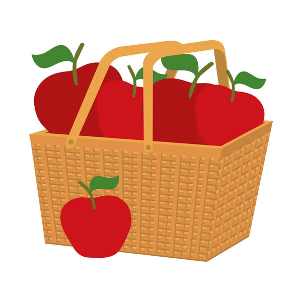 Pommes fraîches fruits dans le panier paille — Image vectorielle