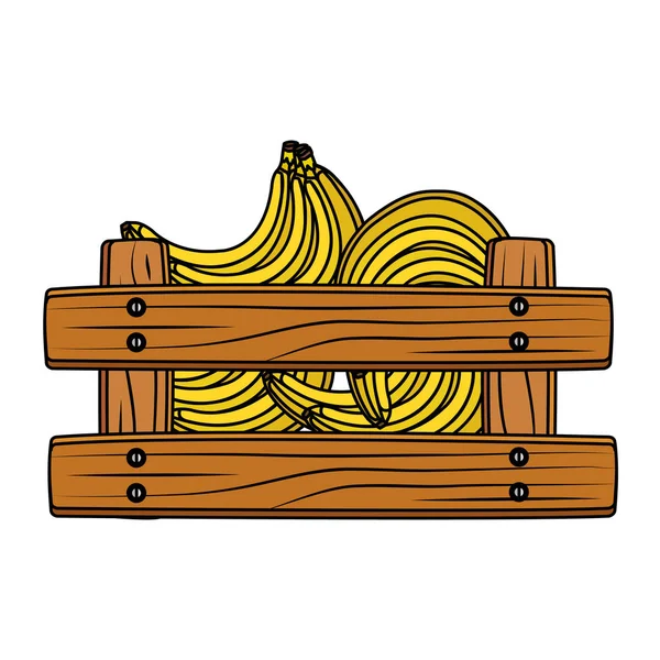 Čerstvé banány ovoce v dřevěné krabici — Stockový vektor