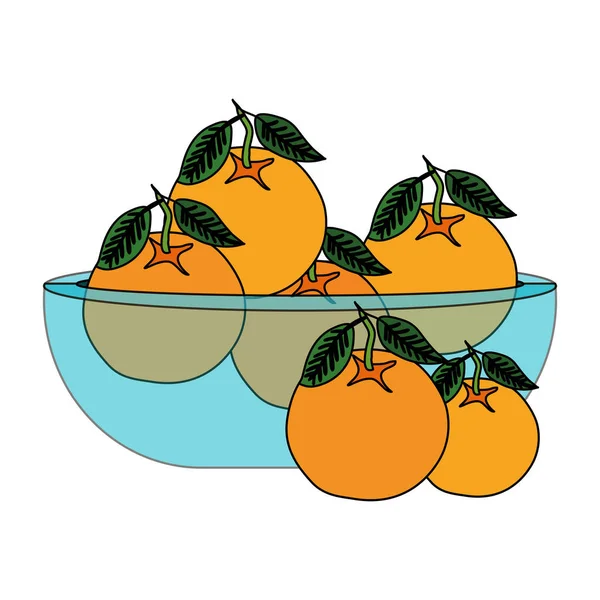 Fresh oranges fruits in glass bowl — Stock Vector