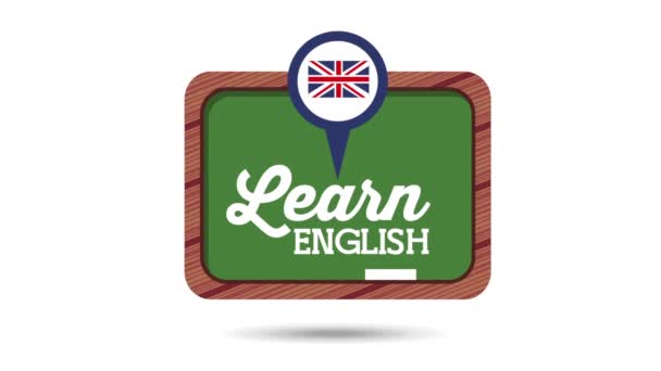 Chalkboard with learn english animation — Stock Video