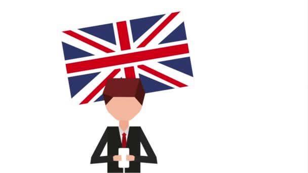 Männerfigur mit englischer Animation lernen — Stockvideo