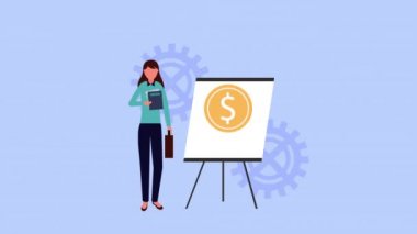 karton ve para ile genç iş kadını