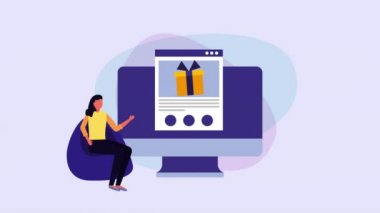 web sayfası şablonu ve hediye ile genç iş kadını