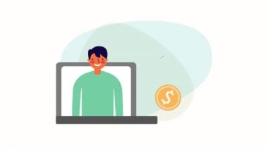 dizüstü bilgisayar ve bozuk para ile işadamı işçi