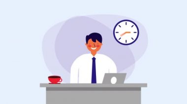 ofiste saat ve konuşma balonu ile işadamı işçi