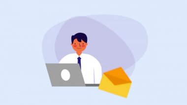 dizüstü bilgisayar ve zarf posta ile işadamı işçi