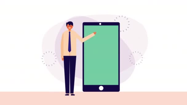 Zakenman werknemer met smartphone en hangslot — Stockvideo
