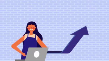 dizüstü bilgisayar ve para kadar ok ile genç kadın