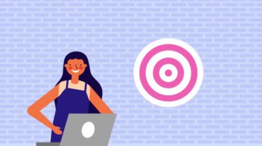 dizüstü bilgisayar ve hedef ile genç kadın