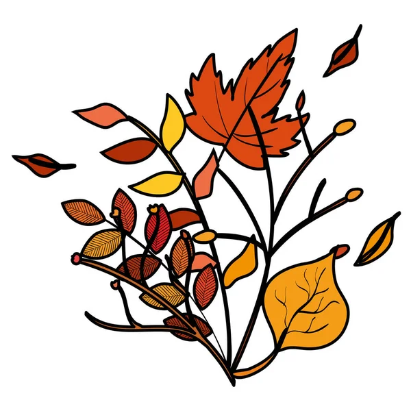 Autumn branch and dry maple leafs decoration — Stock Vector