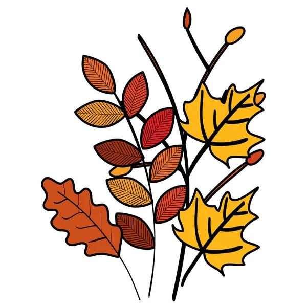 Autumn branch and dry maple leafs decoration — Stock Vector