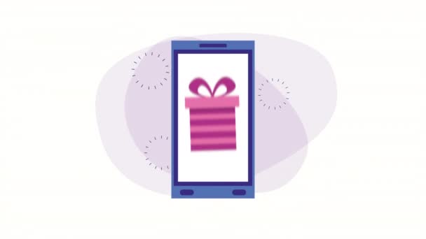 Smartphone s aplikací elektronického obchodu a dárky — Stock video