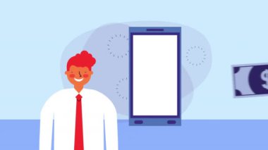 akıllı telefon ve faturaları dolar ile işadamı işçi