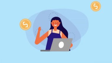 dizüstü bilgisayar ve paraları ile iş kadını