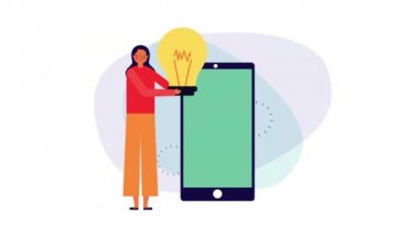 akıllı telefon ve ampul ile iş kadını